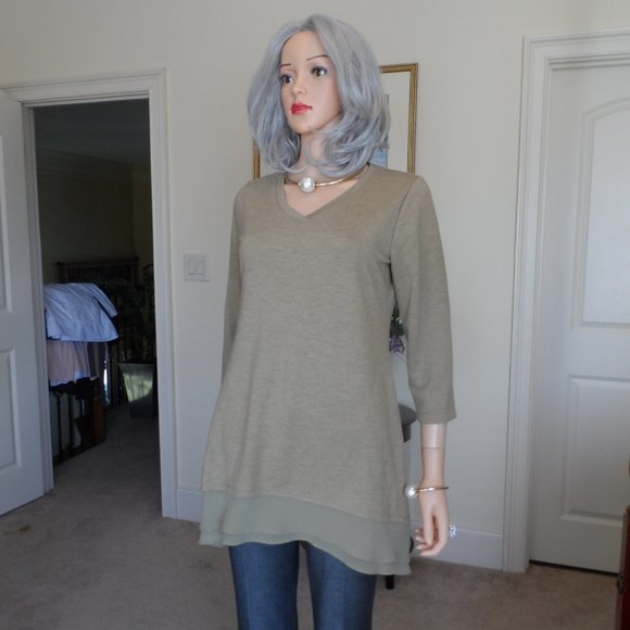 LOGO by Lori Goldstein Beige French Terry Top S